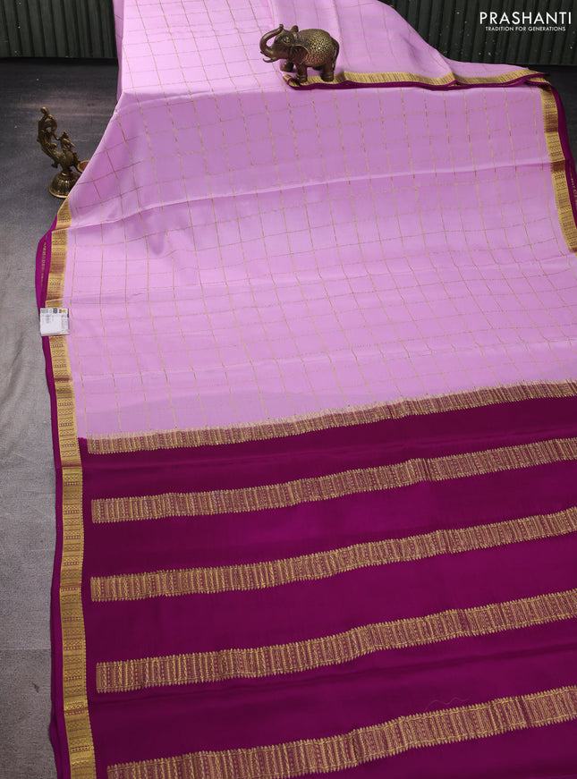 Pure mysore silk saree lavender and purple with allover zari woven checked pattern and zari woven border