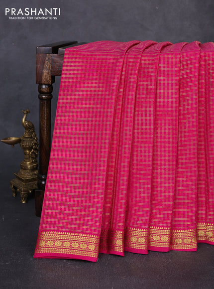 Pure mysore silk saree pink with allover small zari checks & buttas and zari woven border