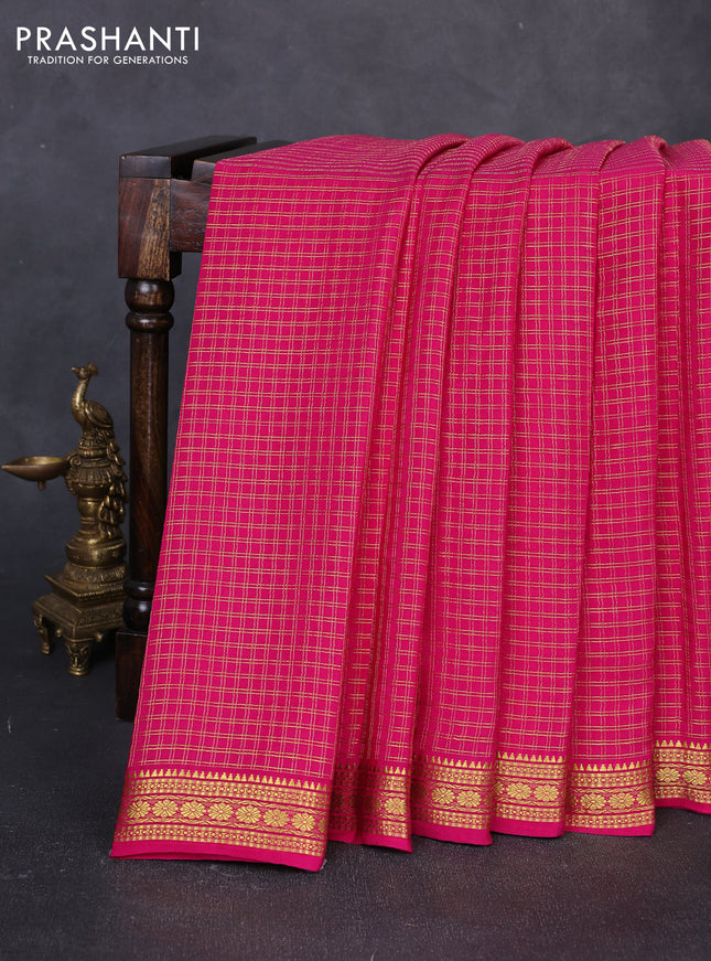 Pure mysore silk saree pink with allover small zari checks & buttas and zari woven border