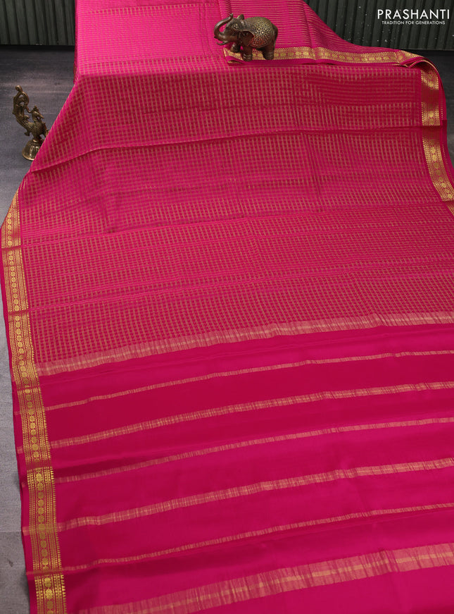 Pure mysore silk saree pink with allover small zari checks & buttas and zari woven border
