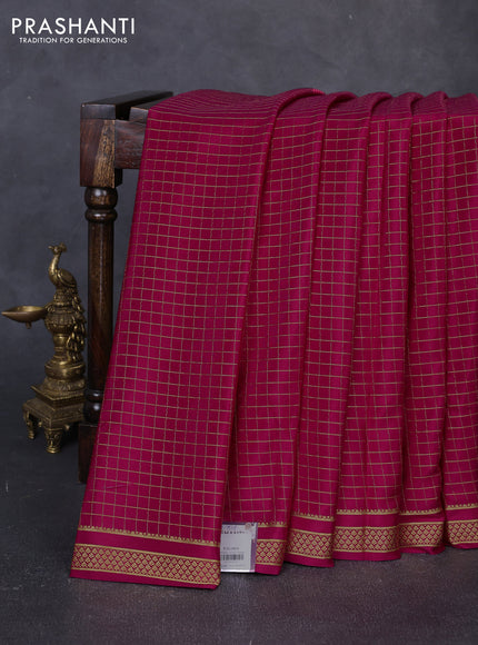 Pure mysore silk saree pink with allover small zari woven checked pattern and zari woven border