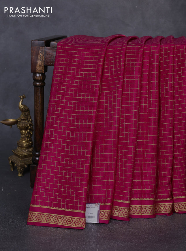 Pure mysore silk saree pink with allover small zari woven checked pattern and zari woven border