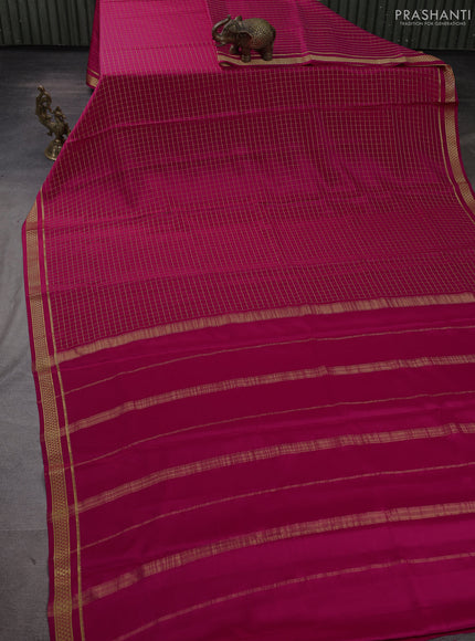 Pure mysore silk saree pink with allover small zari woven checked pattern and zari woven border