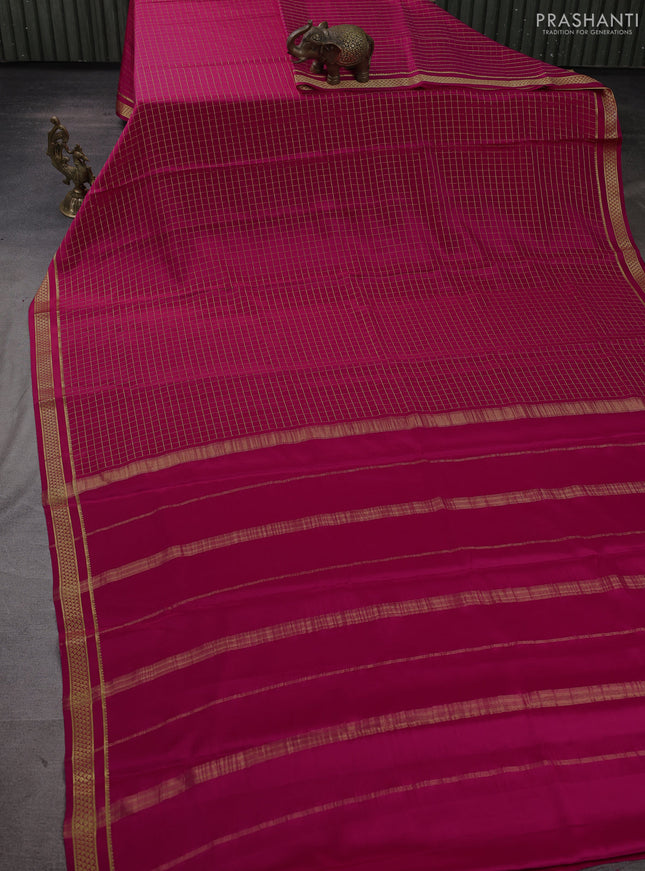 Pure mysore silk saree pink with allover small zari woven checked pattern and zari woven border