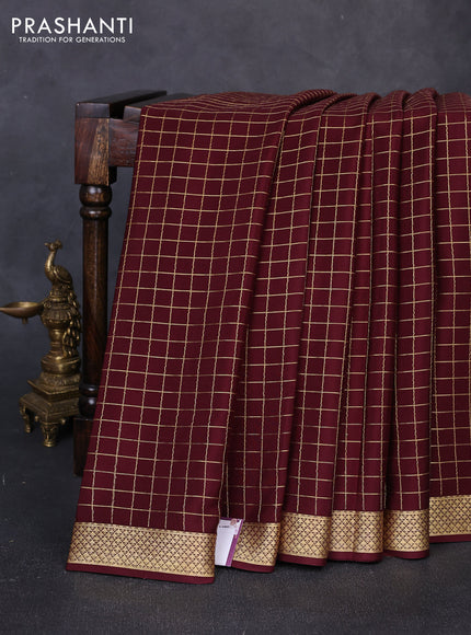 Pure mysore silk saree coffee brown with allover small zari woven checked pattern and zari woven border