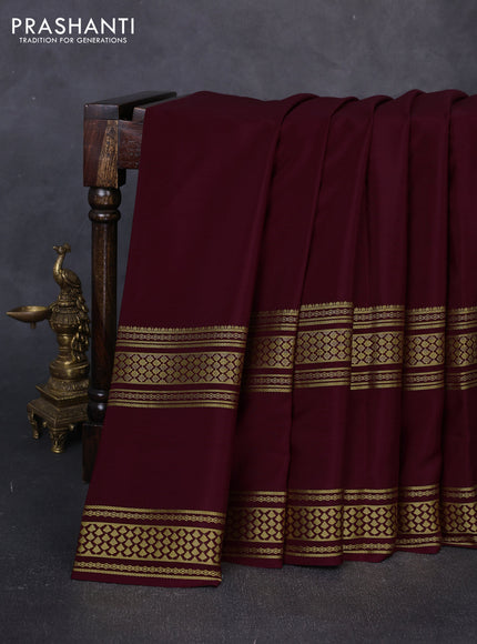 Pure mysore silk saree deep maroon with plain body and zari woven border