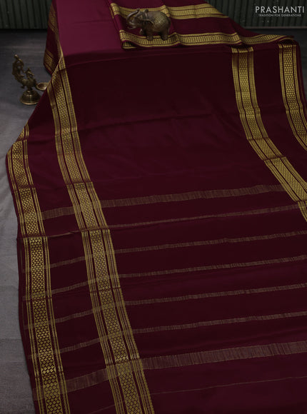Pure mysore silk saree deep maroon with plain body and zari woven border