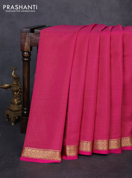Pure mysore silk saree pink with allover small zari woven checked pattern and zari woven border