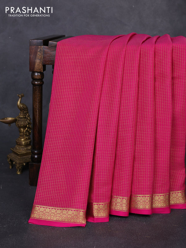 Pure mysore silk saree pink with allover small zari woven checked pattern and zari woven border