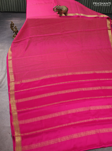Pure mysore silk saree pink with allover small zari woven checked pattern and zari woven border