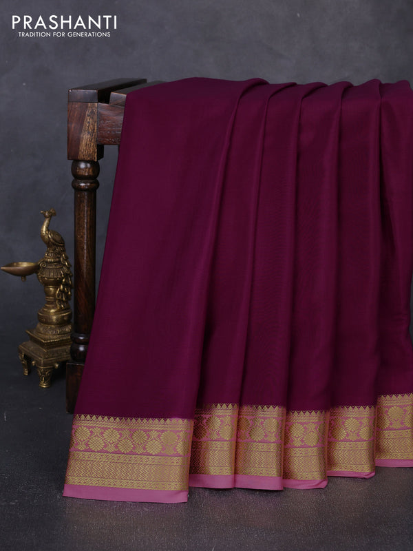 Pure mysore silk saree purple and pink with plain body and zari woven border