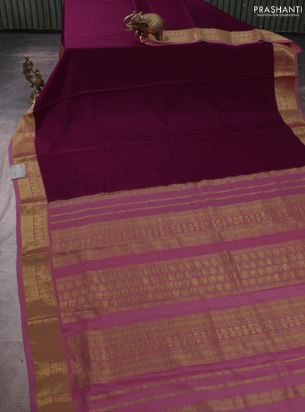 Pure mysore silk saree purple and pink with plain body and zari woven border