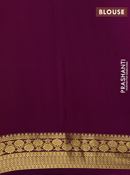 Pure mysore silk saree lime green and purple with plain body and zari woven border