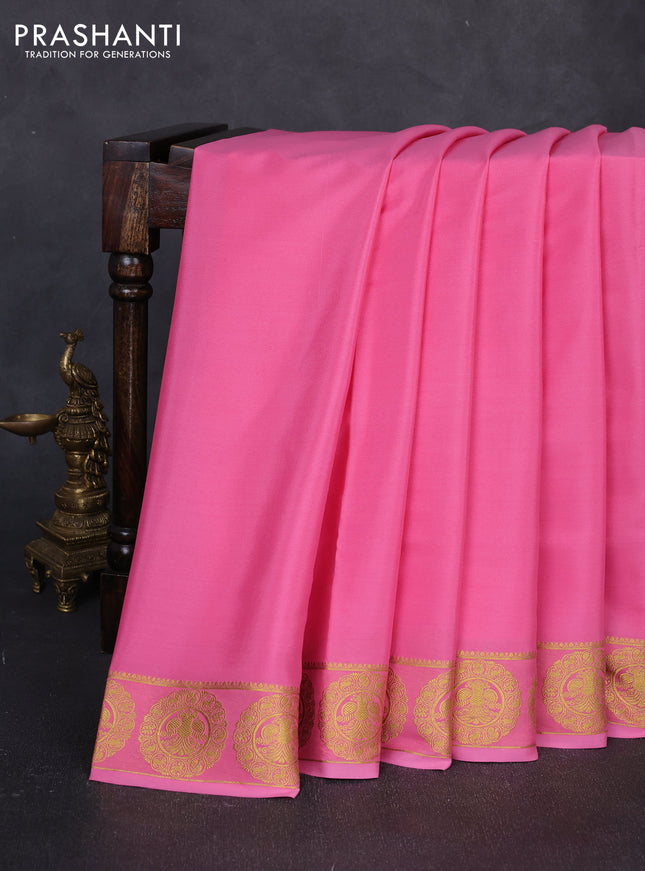 Pure mysore silk saree light pink with plain body and zari woven border