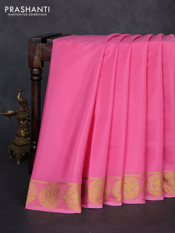 Pure mysore silk saree light pink with plain body and zari woven border