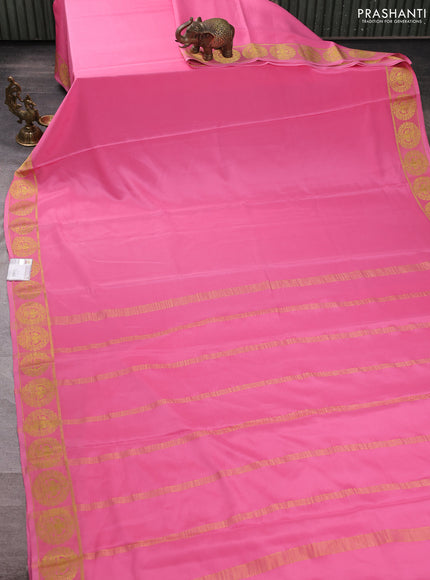 Pure mysore silk saree light pink with plain body and zari woven border