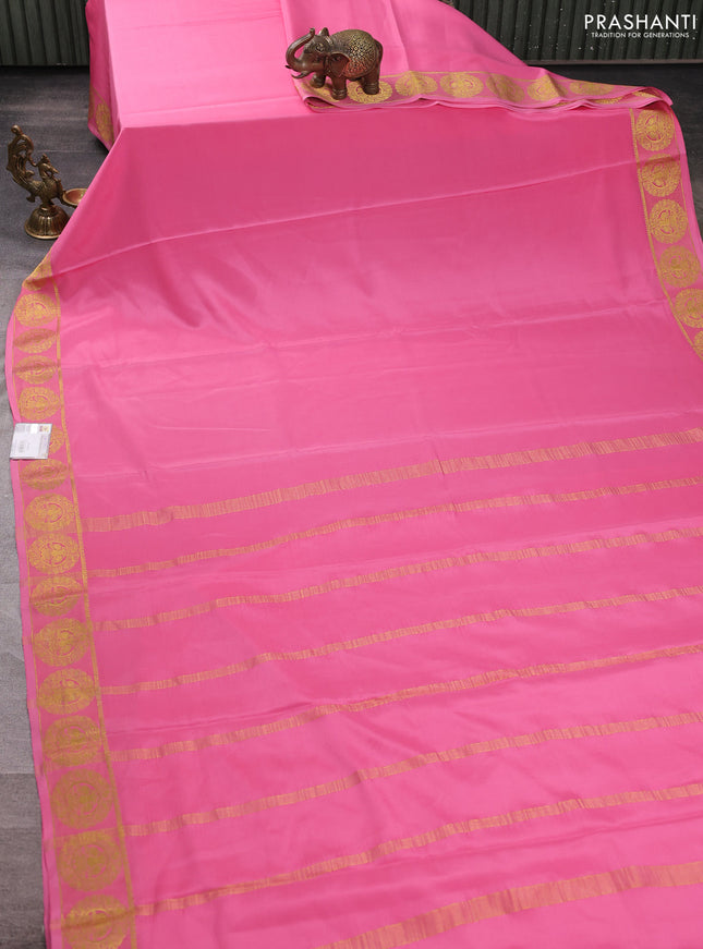 Pure mysore silk saree light pink with plain body and zari woven border