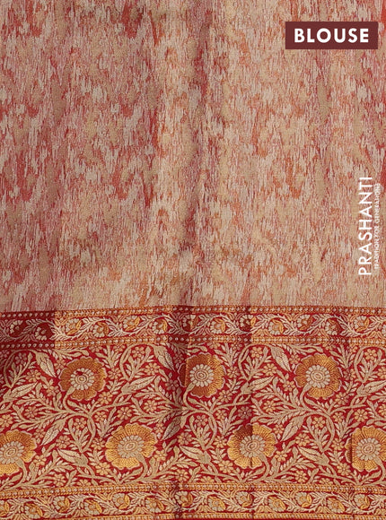 Pure kanchipuram tissue silk saree sandal and red with allover zari woven brocade weaves and floral zari woven border