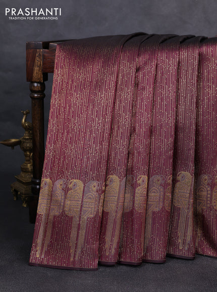 Pure kanchipuram silk saree wine shade with allover zari woven brocade weaves and parrot design zari woven border