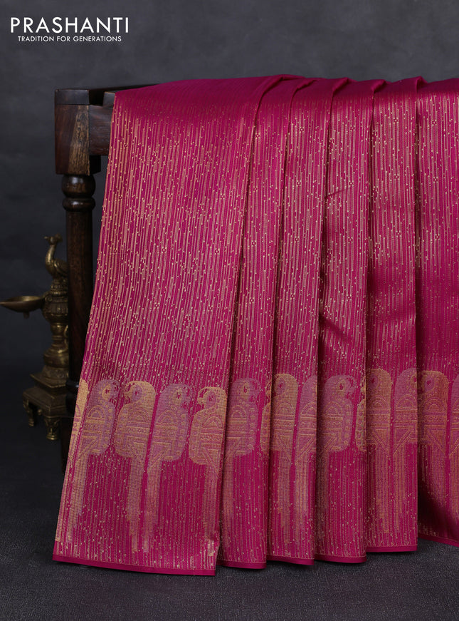 Pure kanchipuram silk saree pink with allover zari woven brocade weaves and parrot design zari woven border