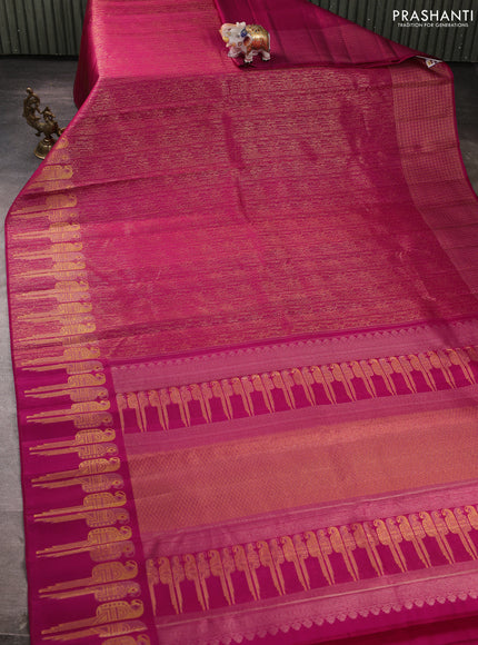 Pure kanchipuram silk saree pink with allover zari woven brocade weaves and parrot design zari woven border