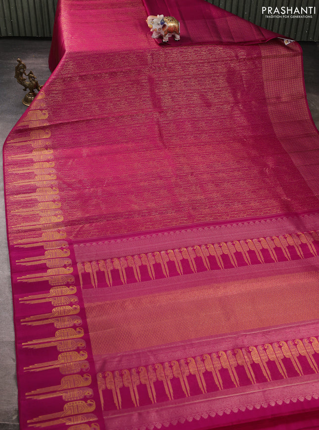 Pure kanchipuram silk saree pink with allover zari woven brocade weaves and parrot design zari woven border