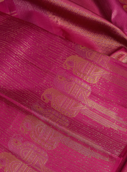 Pure kanchipuram silk saree pink with allover zari woven brocade weaves and parrot design zari woven border