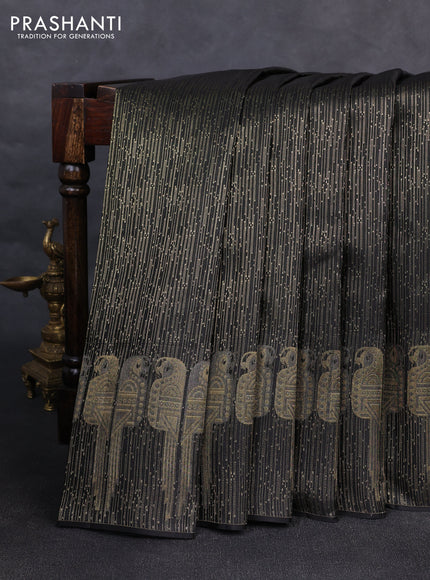 Pure kanchipuram silk saree black with allover zari woven brocade weaves and parrot design zari woven border