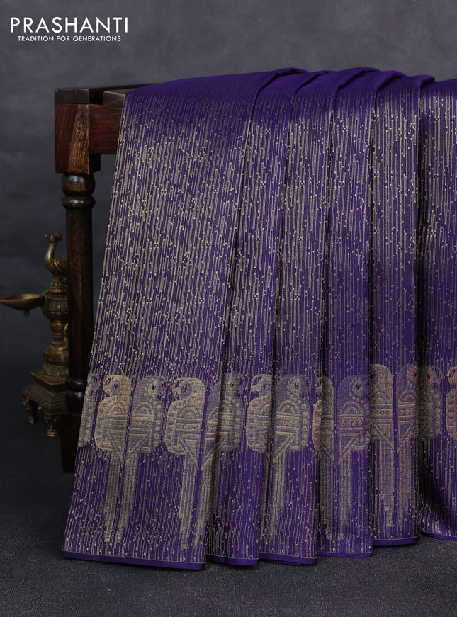 Pure kanchipuram silk saree blue with allover zari woven brocade weaves and parrot design zari woven border