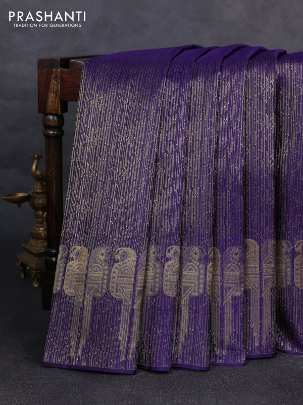 Pure kanchipuram silk saree blue with allover zari woven brocade weaves and parrot design zari woven border