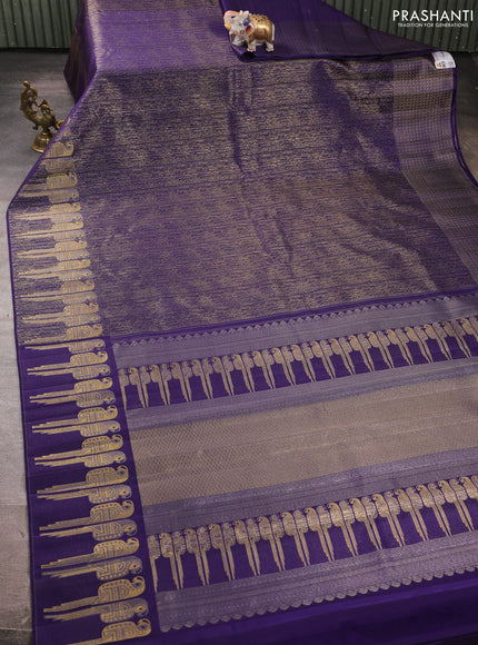 Pure kanchipuram silk saree blue with allover zari woven brocade weaves and parrot design zari woven border