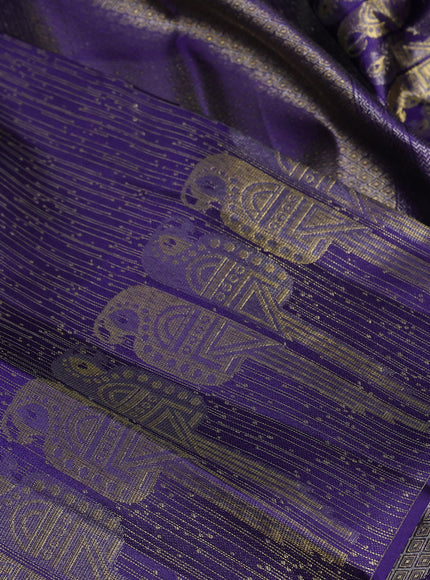 Pure kanchipuram silk saree blue with allover zari woven brocade weaves and parrot design zari woven border