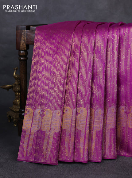 Pure kanchipuram silk saree purple with allover zari woven brocade weaves and parrot design zari woven border