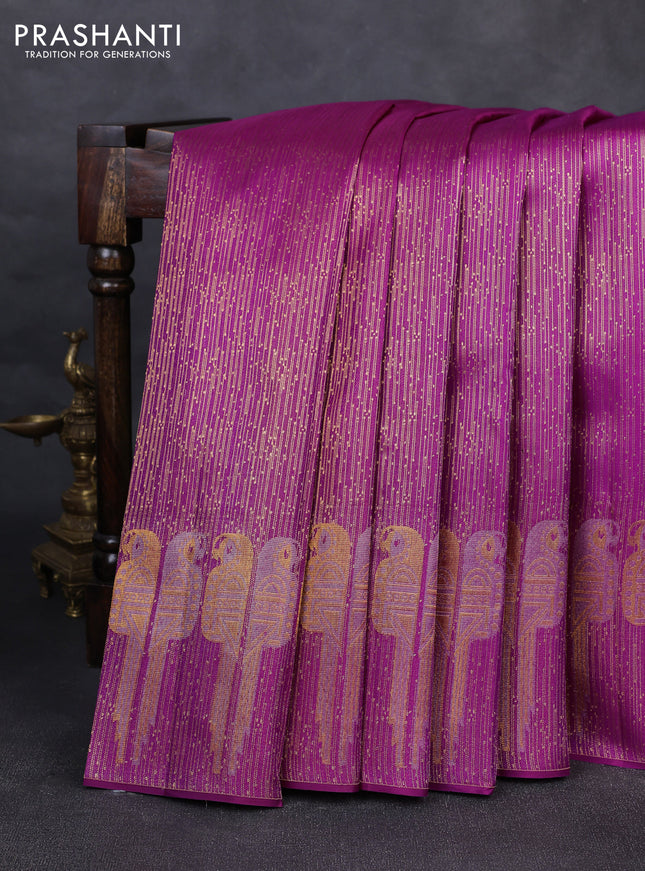 Pure kanchipuram silk saree purple with allover zari woven brocade weaves and parrot design zari woven border