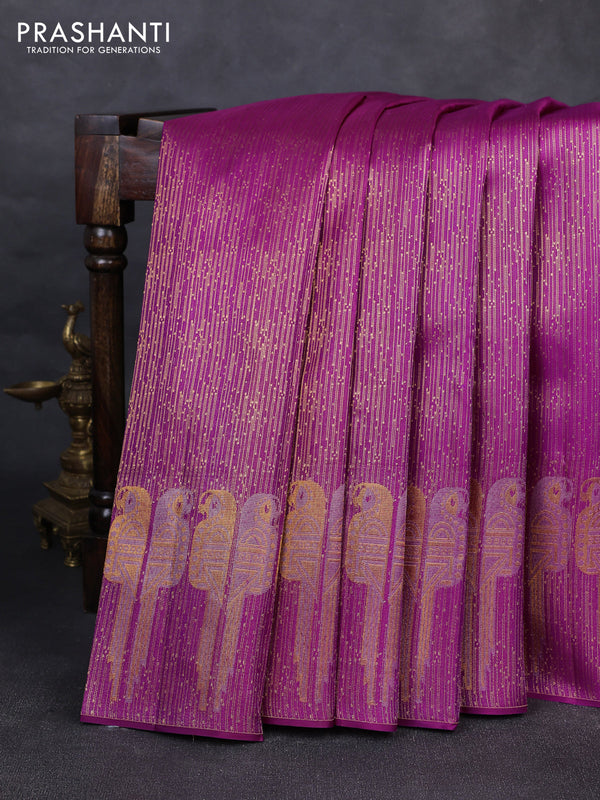 Pure kanchipuram silk saree purple with allover zari woven brocade weaves and parrot design zari woven border