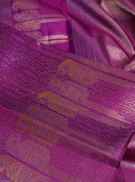 Pure kanchipuram silk saree purple with allover zari woven brocade weaves and parrot design zari woven border