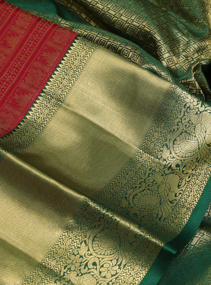 Pure kanchipuram silk saree maroon and green with allover zari woven brocade weaves and long zari woven border