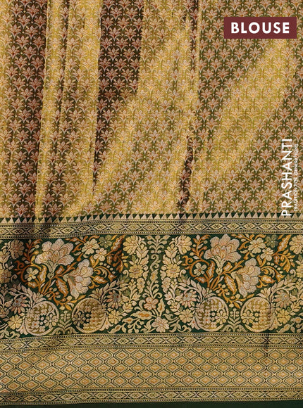 Pure kanchipuram tissuesilk saree orange and green with allover zari woven brocade weaves and rich zari woven minakari border