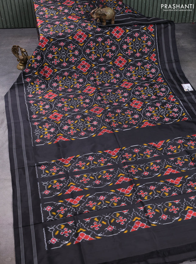 Pochampally silk saree black with allover ikat weaves and rettapet border