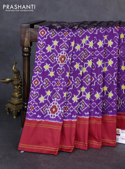 Pochampally silk saree violet and red with allover ikat weaves and rettapet border