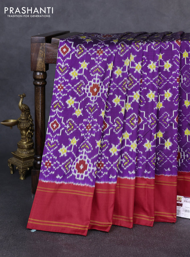 Pochampally silk saree violet and red with allover ikat weaves and rettapet border
