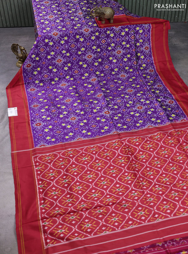 Pochampally silk saree violet and red with allover ikat weaves and rettapet border