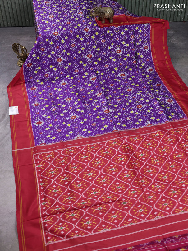 Pochampally silk saree violet and red with allover ikat weaves and rettapet border