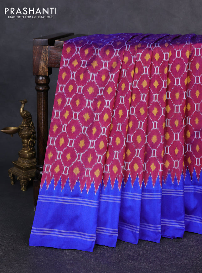 Pochampally silk saree purple and royal blue with allover ikat weaves and rettapet border