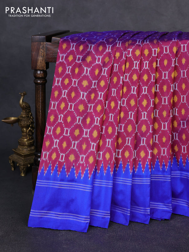 Pochampally silk saree purple and royal blue with allover ikat weaves and rettapet border