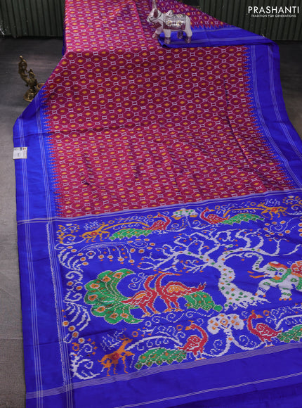 Pochampally silk saree purple and royal blue with allover ikat weaves and rettapet border