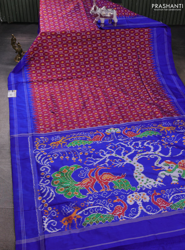 Pochampally silk saree purple and royal blue with allover ikat weaves and rettapet border