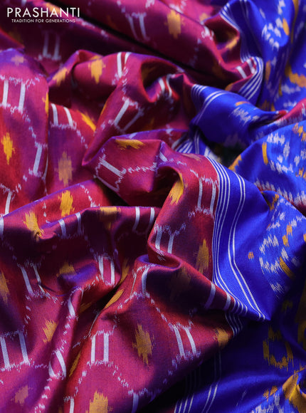 Pochampally silk saree purple and royal blue with allover ikat weaves and rettapet border