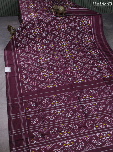 Pochampally silk saree dark coffee brown with allover ikat weaves and rettapet border