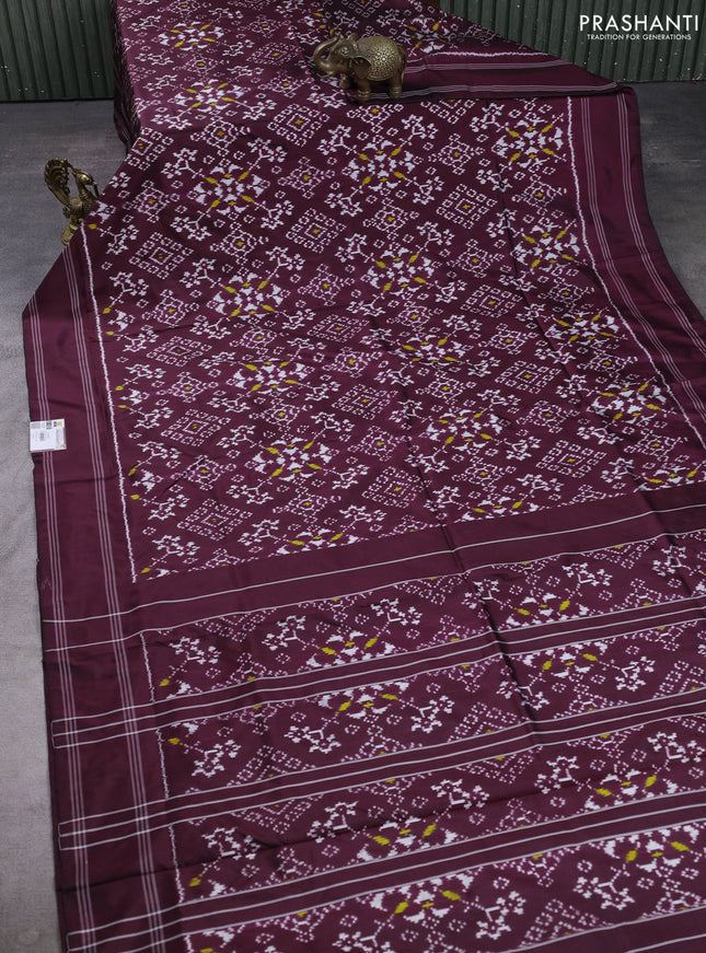 Pochampally silk saree dark coffee brown with allover ikat weaves and rettapet border